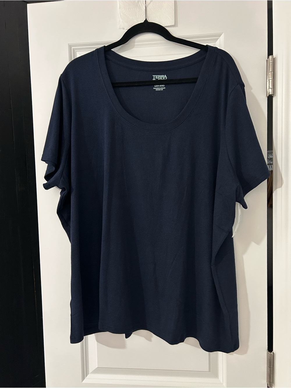 Terra & Sky Scoop Neck Rib Tee- Navy- 4x- NWT- Short Sleeves